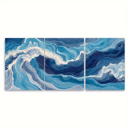 3pcs Navy Blue Abstract Continuous Artwork Wall Art Set Canvas Framed 50x70cm - High Quality Print 100% Australian Made Wall Canvas Ready to Hang