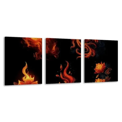 3pcs Fire & Flame Golden Black Orange Hues   Wall Art Set Canvas Framed 40x60cm - High Quality Print 100% Australian Made Wall Canvas Ready to Hang
