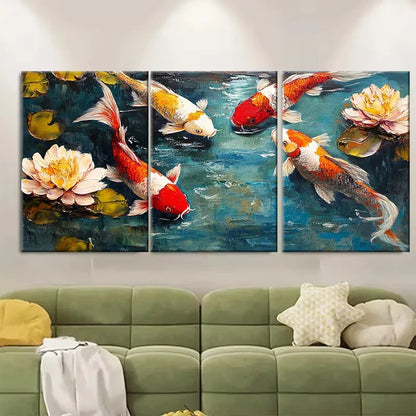 3pcs Koi Fish Painting Metal Print Ready to Hang Art - Bella Home Decor