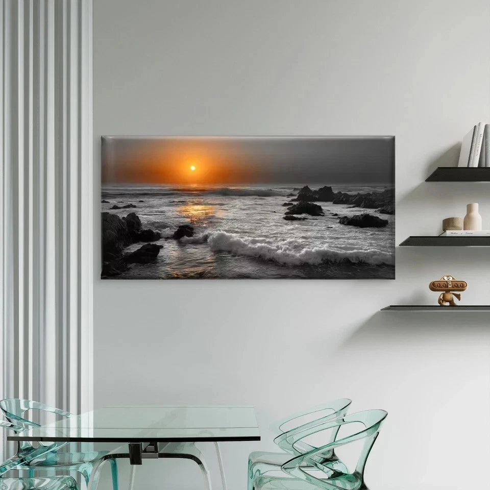 Ocean Horizon Line & Sunrise Wall Art Canvas Office Home Room Framed 120x60cm