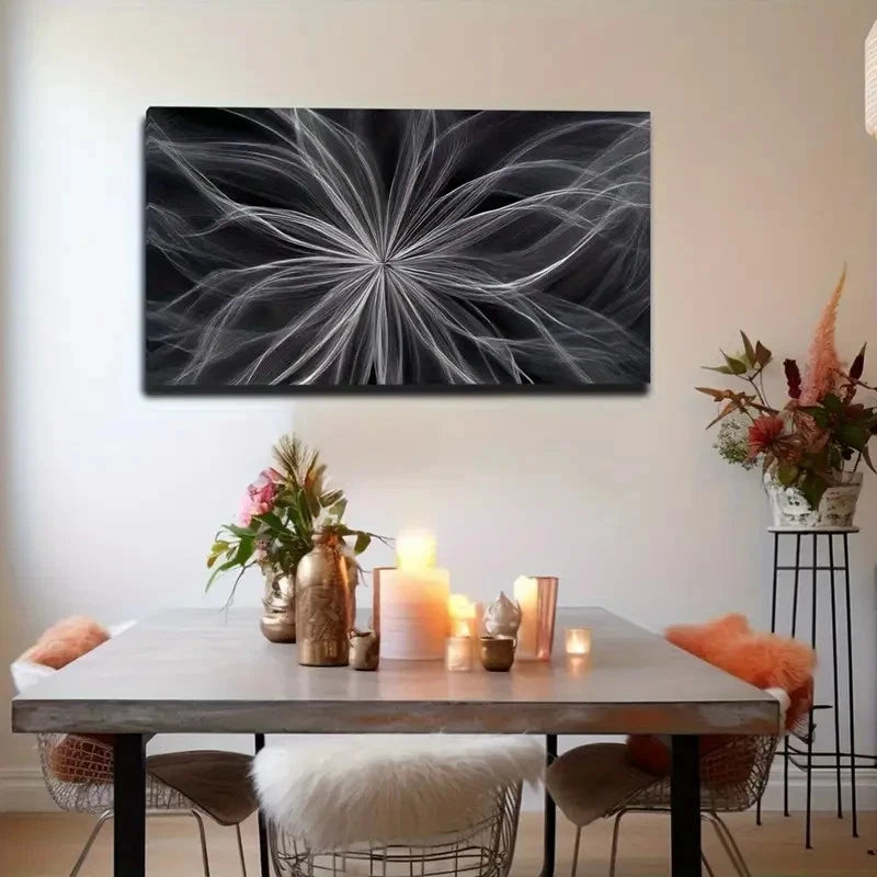 Black & White Flower Abstract Wall Art Canvas Office Home Room Framed 120x60cm