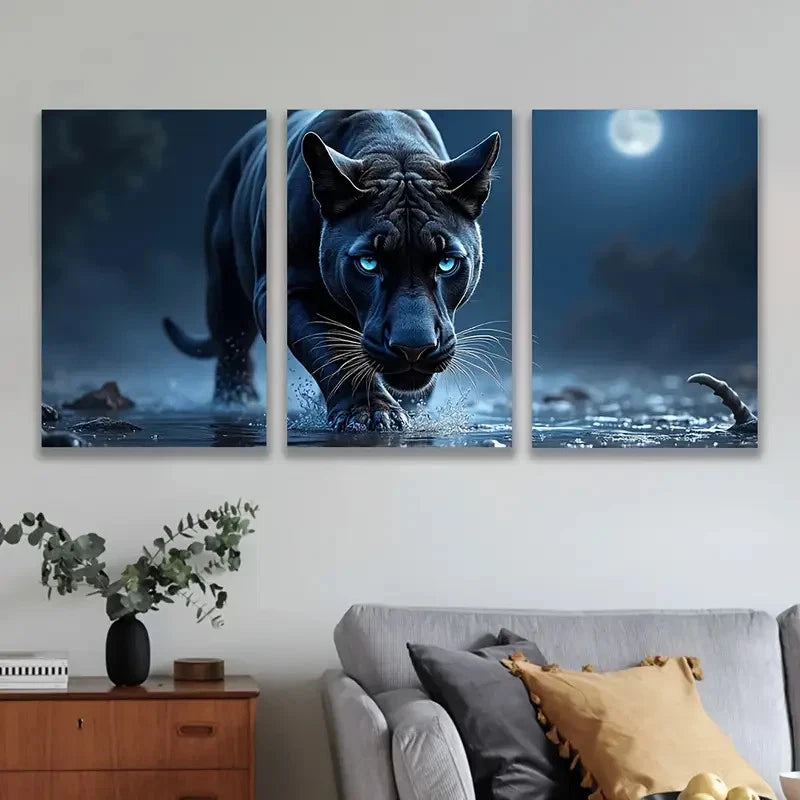 3pcs Black Panther Walking Poster Wall Art Set Canvas Framed 40x60cm - High Quality Print 100% Australian Made Wall Canvas Ready to Hang - Bella Home Decor