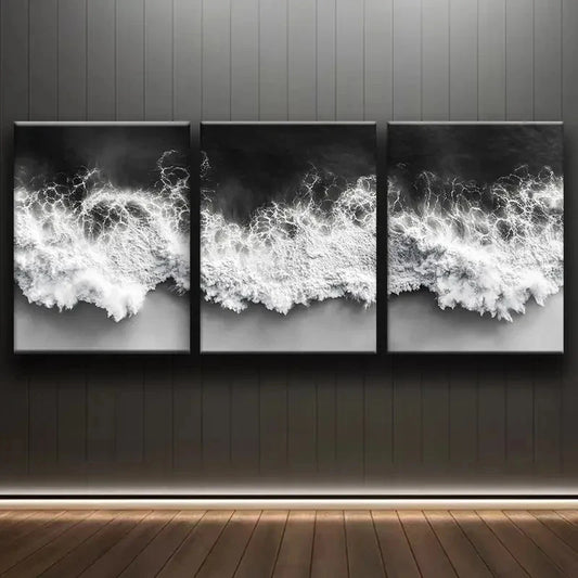 3pcs Black and White Abstract Ocean BWAO Wall Art Set Canvas Framed 50x70cm - High Quality Print 100% Australian Made Wall Canvas Ready to Hang