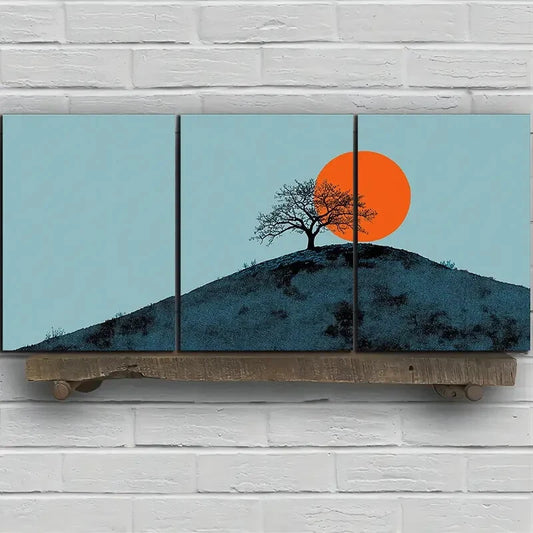 3pcs Painting Set The Hill at Sunrise Metal Print Ready to Hang Art - Bella Home Decor