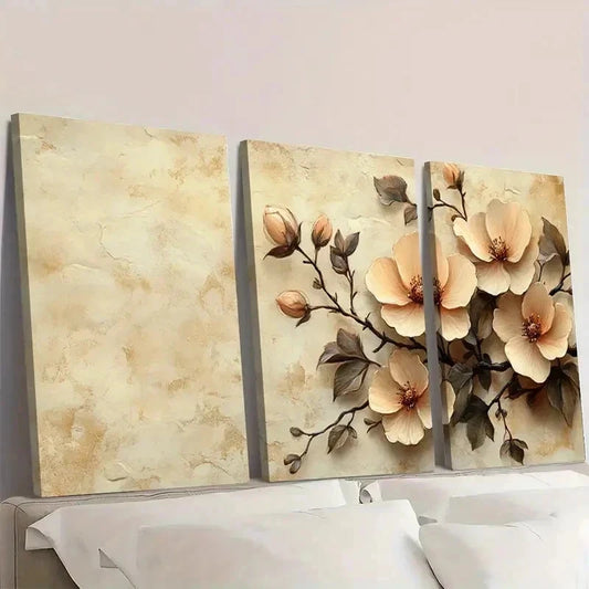 3pcs Botanical Illustrations in Sepia Tones EO Wall Art Set Canvas Framed 50x70cm - High Quality Print 100% Australian Made Wall Canvas Ready to Hang