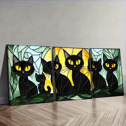 3pcs Black Cats Family Wall Art Set Canvas Unframed - High Quality Print 100% Australian Made Wall Canvas