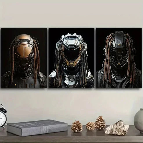 3pcs Robots with dreadlocks Wall Art Set Canvas Unframed - High Quality Print 100% Australian Made Wall Canvas - Bella Home Decor