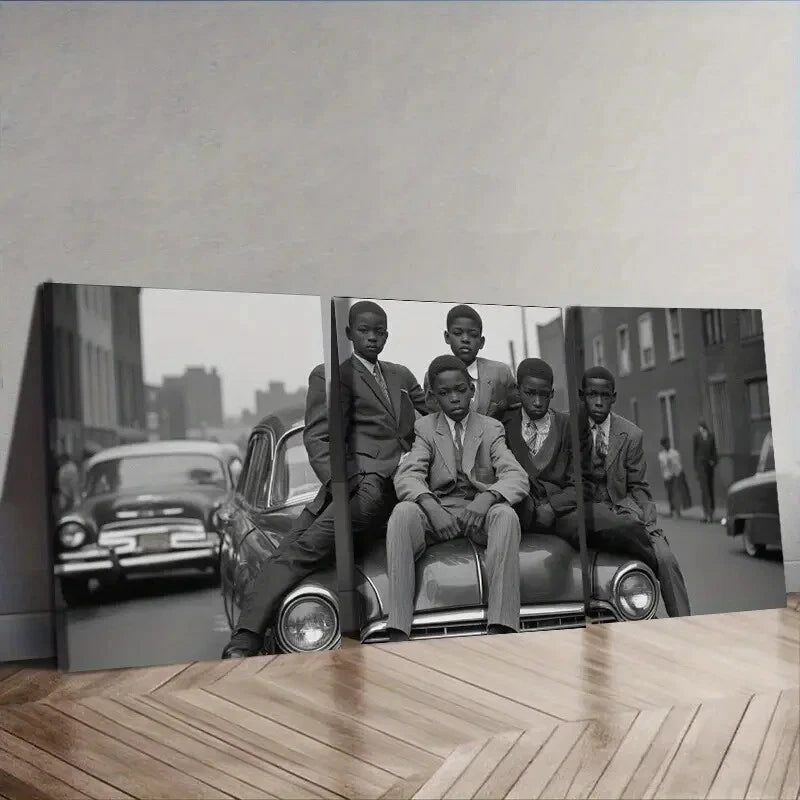 3pcs Vintage Car & Teens Scene Wall Art Set Canvas Framed 40x60cm - High Quality Print 100% Australian Made Wall Canvas Ready to Hang