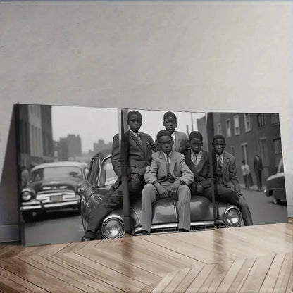 3pcs Vintage Car & Teens Scene Wall Art Set Canvas Framed 40x60cm - High Quality Print 100% Australian Made Wall Canvas Ready to Hang