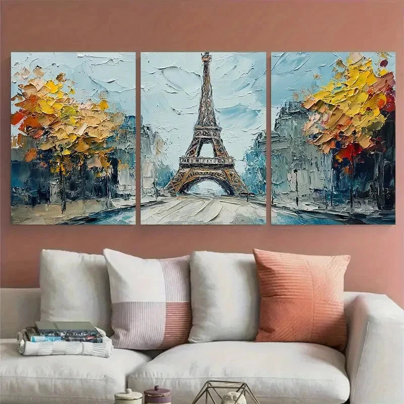 3pcs Paris Eiffel Tower Cityscape France Metal Print Ready to Hang Art - Bella Home Decor
