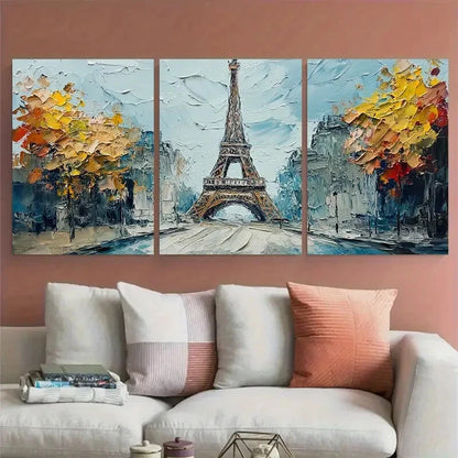 3pcs Paris Eiffel Tower Cityscape France Metal Print Ready to Hang Art - Bella Home Decor