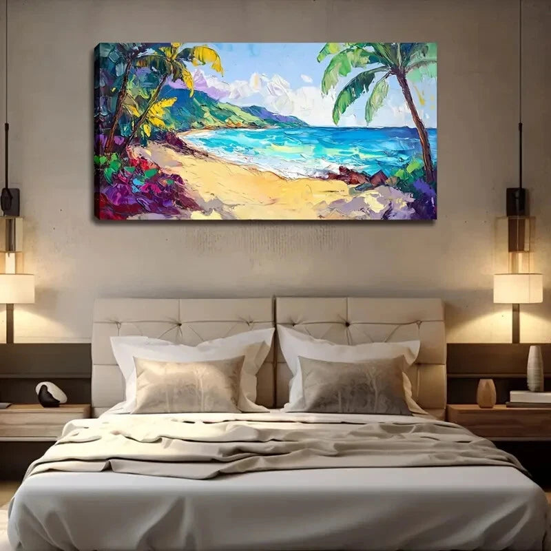Vibrant Golden Sand Blue Ocean Wall Art Canvas Office Home Room Framed 120x60cm - Bella Home Decor