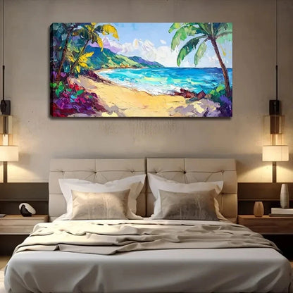 Vibrant Golden Sand Blue Ocean Wall Art Canvas Office Home Room Framed 120x60cm - Bella Home Decor