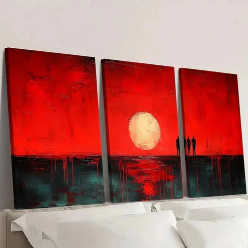 3pcs Red Minimalist Decor Wall Art Set Canvas Unframed - High Quality Print 100% Australian Made Wall Canvas - Bella Home Decor
