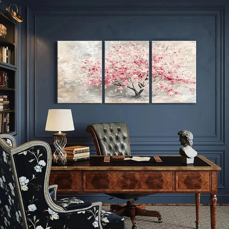 3pcs Cherry Blossom Tree Pink & White Abstract Metal Print Ready to Hang Art - Bella Home Decor