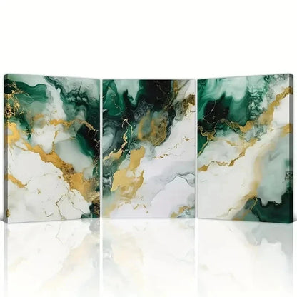 3pcs Green, Golden & White Swirls on Canvas Wall Art Set Canvas Framed 60x90cm - High Quality Print 100% Australian Made Wall Canvas Ready to Hang