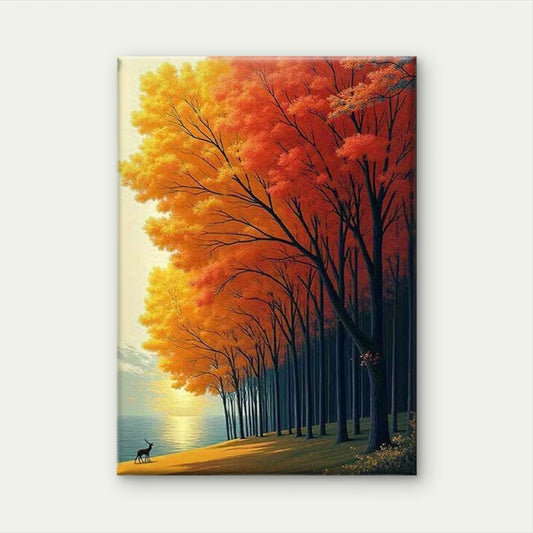 Autumn Trees by the Lakeside at Sunset 40x60cm Metal Print Ready to Hang
