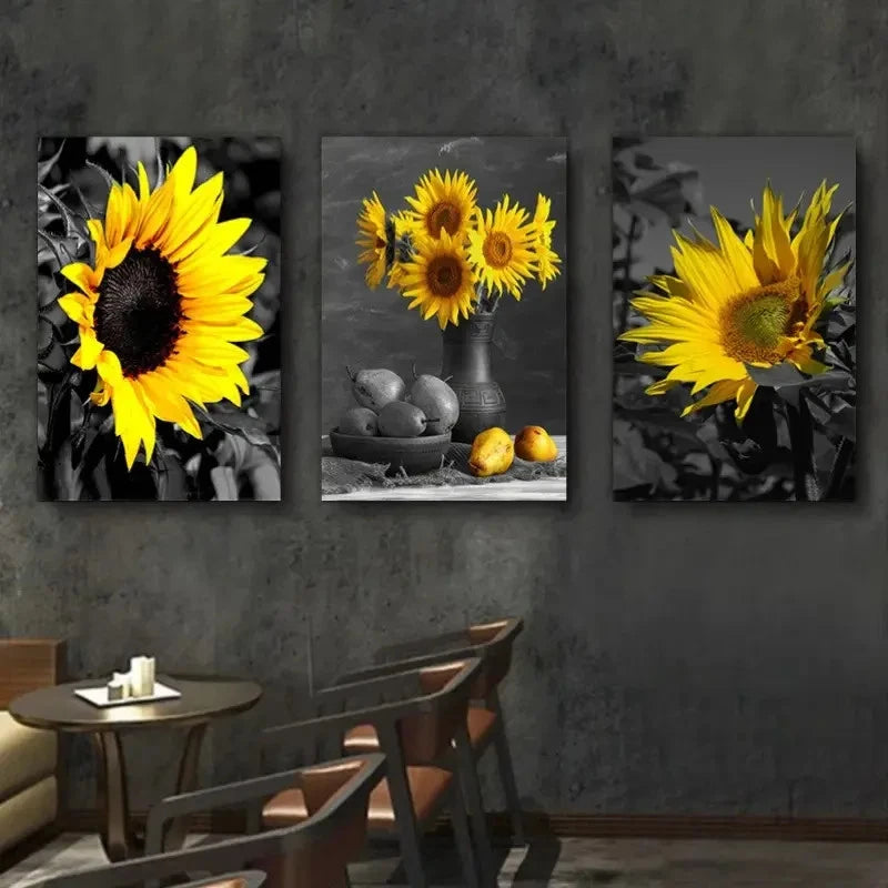 3pcs Rustic Sunflower  wall Art Set Canvas Framed 40x60cm - High Quality Print 100% Australian Made Wall Canvas Ready to Hang - Bella Home Decor