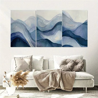 3pcs Navy Blue Abstract Painting Wall Art Set Canvas Framed 40x60cm – High Quality Print 100% Australian Made Wall Canvas Ready to Hang