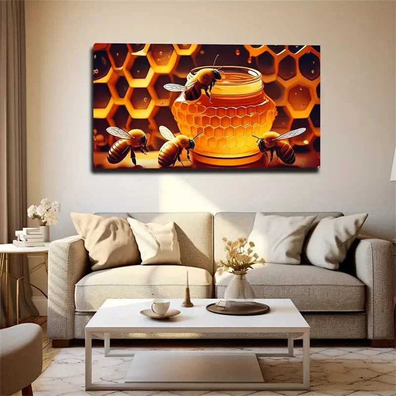 Bees And Honey Exquisite Wall Art Canvas Office Home Room Framed 120x60cm