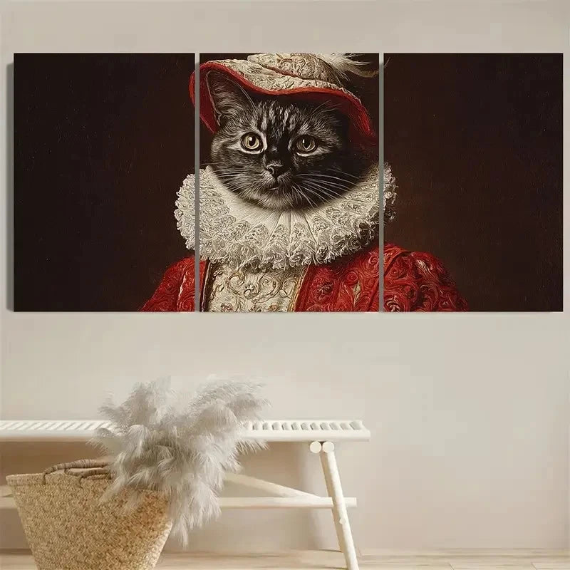 3pcs Retro Cat Comedy Wall Art Set Canvas Framed 40x60cm - High Quality Print 100% Australian Made Wall Canvas Ready to Hang