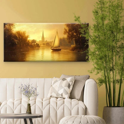 Sailboat & Shoreline Scene Wall Art Canvas Office Home Room Framed 120x60cm