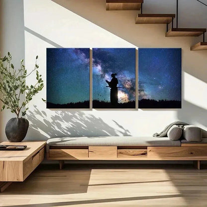 3pcs Starry Night Sky with Silhouette Swordsman Wall Art Set Canvas Framed 60x90cm - High Quality Print 100% Australian Made Wall Canvas Ready to Hang - Bella Home Decor