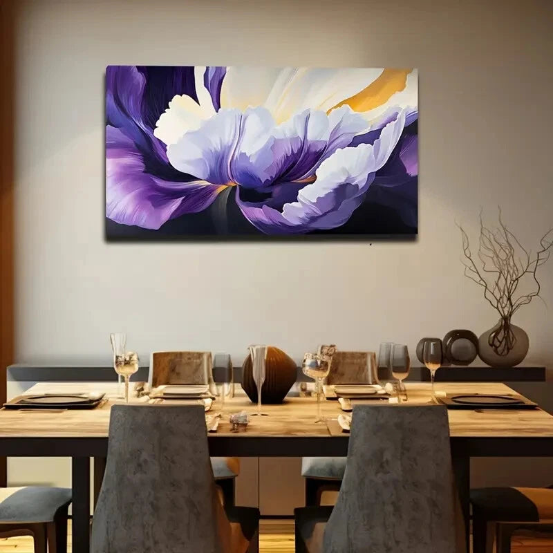 Vibrant Purple to Yellow Floral Wall Art Canvas Office Home Room Framed 120x60cm - Bella Home Decor