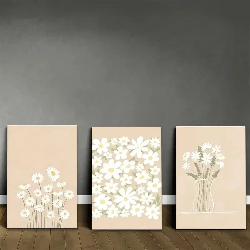 3pcs Bohemian Style Floral Daisy Flower Metal Print Ready to Hang Art
