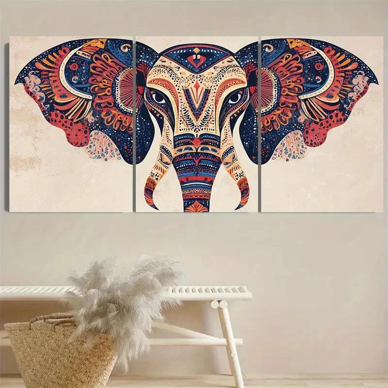 3pcs Vibrant Elephant Wall Art Set Canvas Framed 60x90cm - High Quality Print 100% Australian Made Wall Canvas Ready to Hang
