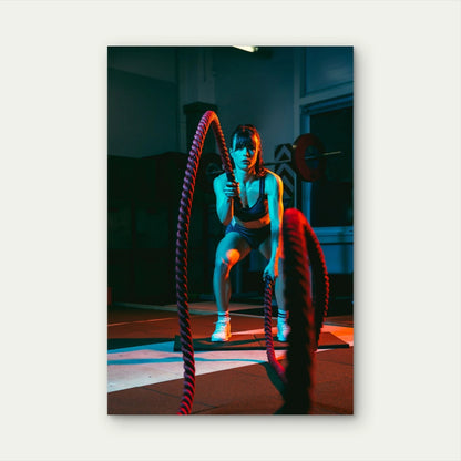 Female Battle Ropes Gym Workout 5mm thick Plastic Poster Ready to Hang 90x60cm