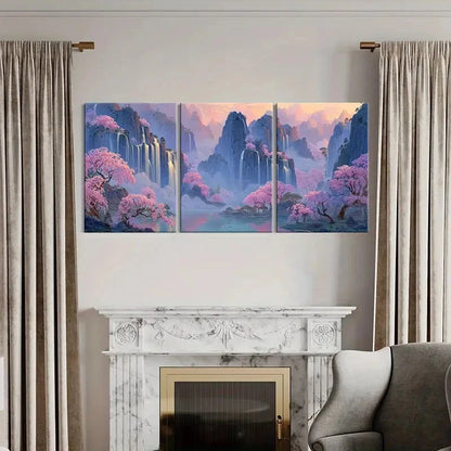3pcs Mountain Landscape Waterfall Scenery Metal Print Ready to Hang Art - Bella Home Decor