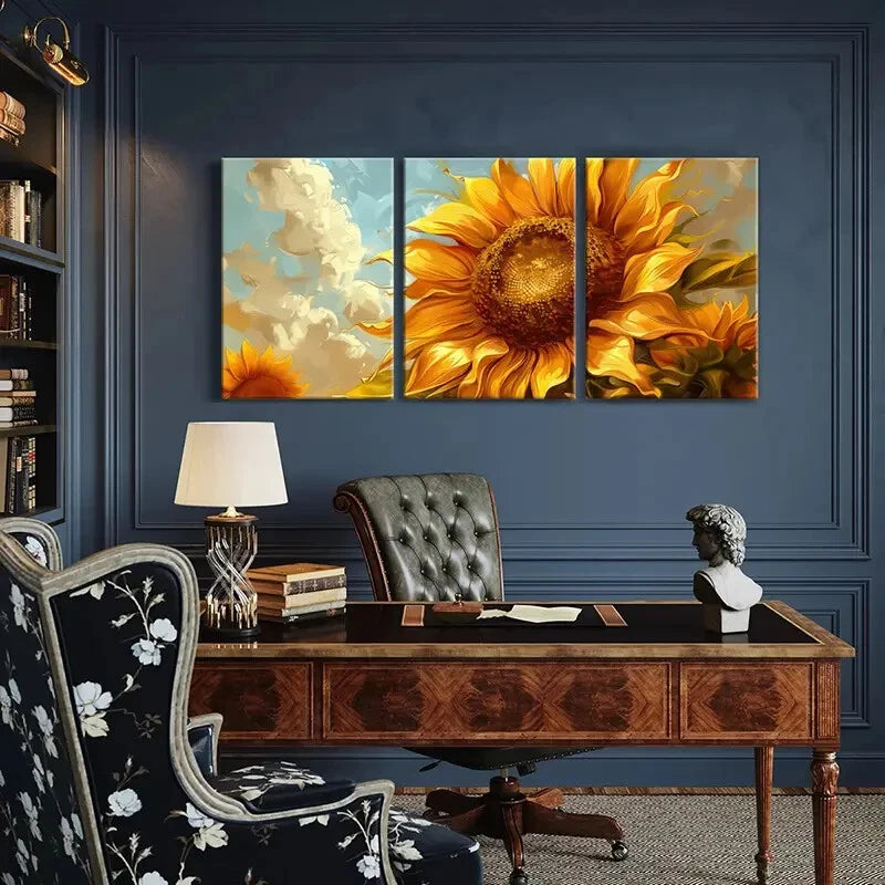 3pcs Sunflower Abstract Art Vibrant Colors Metal Print Ready to Hang Art - Bella Home Decor