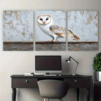 3pcs White Barn Owl Birds Rustic Design Metal Print Ready to Hang Art - Bella Home Decor