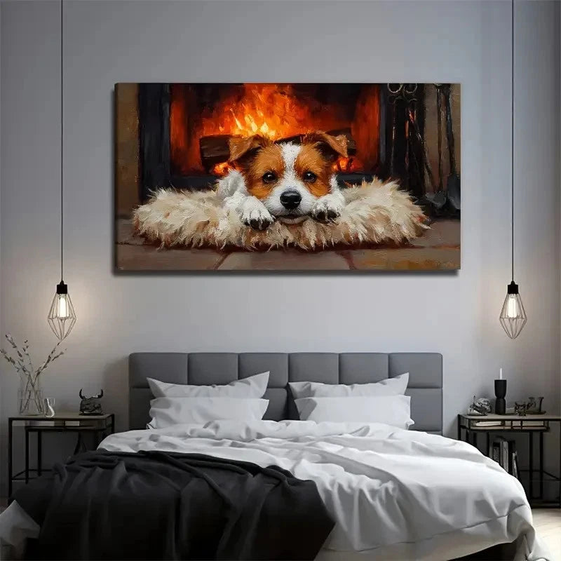 Vibrant Cute Little Dog Wall Art Canvas Office Home Room Framed 120x60cm