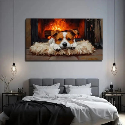 Vibrant Cute Little Dog Wall Art Canvas Office Home Room Framed 120x60cm