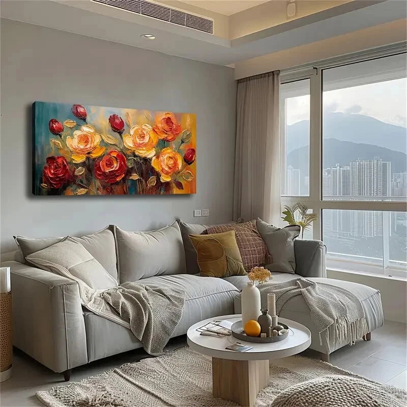 Vibrant Colorful Rose Bouquet Wall Art Canvas Office Home Room Framed 120x60cm - Bella Home Decor