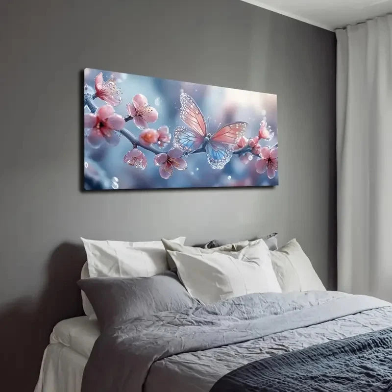 Butterfly & Cherry Blossoms Wall Art canvas office home room framed 120x60cm