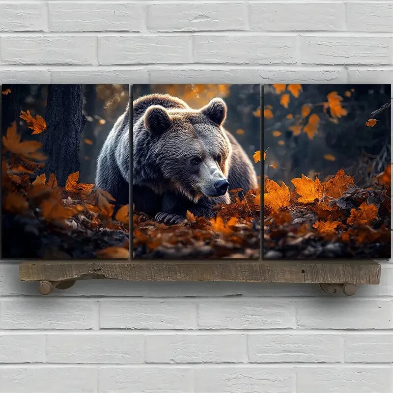 3pcs Bears in the Forest Scenery Metal Print Ready to Hang Art - Bella Home Decor
