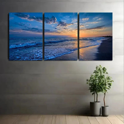 3pcs Coastal Sunset Serene Beach Wall Art Set Canvas Framed 60x90cm - High Quality Print 100% Australian Made Wall Canvas Ready to Hang - Bella Home Decor