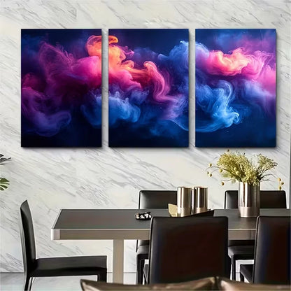 3pcs Vivid Blue Magenta Ink Abstract Metal Print Ready to Hang Art