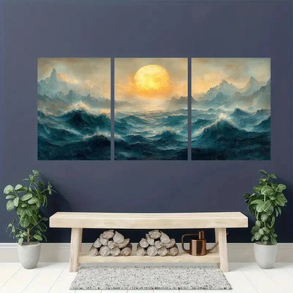 3pcs Vintage Seascape Wall Art Posters Metal Print Ready to Hang Art - Bella Home Decor
