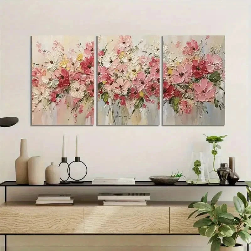 3pcs Pink Floral Abstract Wall Art Metal Print Ready to Hang Art