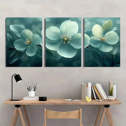 3pcs Painting Light Green Flower Decoration Metal Print Ready to Hang Art - Bella Home Decor