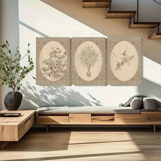 3pcs Vintage Floral Sketches Botanical IllustrationMetal Print Ready to Hang Art