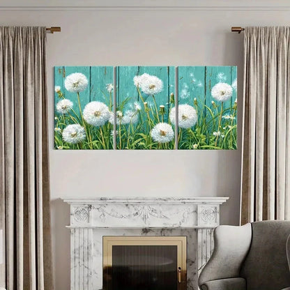 3pcs Dandelion Field White Fluff Turquoise Metal Print Ready to Hang Art - Bella Home Decor