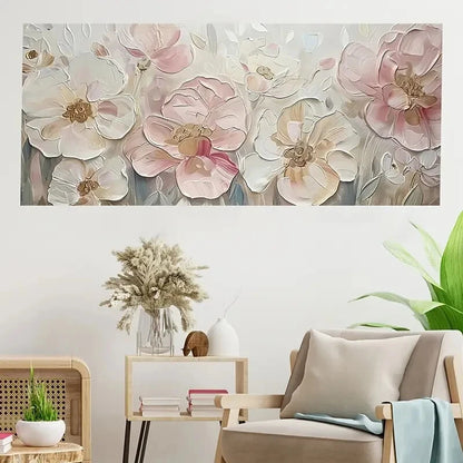 Abstract Art Pink Flowers wall canvas office home room framed 120x60cm - Bella Home Decor