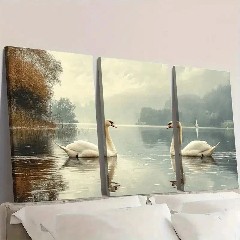 3pcs Antique Swans Sketch IU Wall Art Set Canvas Framed 50x70cm - High Quality Print 100% Australian Made Wall Canvas Ready to Hang - Bella Home Decor