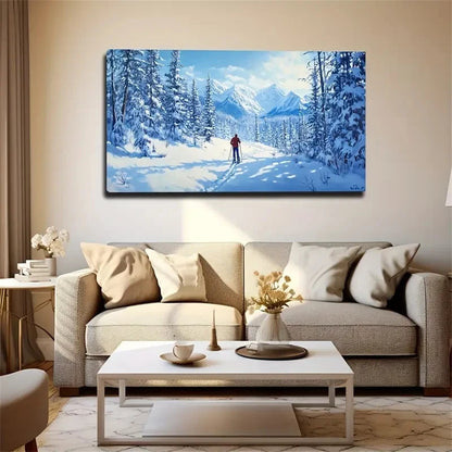 Joyful Skier Winter Landscape Wall Art Canvas Office Home Room Framed 120x60cm