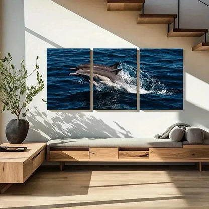 3pcs Dolphins Jumping Out Of The Sea Marine Life Wall Art Set Canvas Framed 60x90cm - High Quality Print 100% Australian Made Wall Canvas Ready to Hang - Bella Home Decor